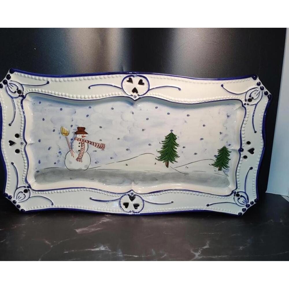 RCCL Ceramic Christmas Snowman Platter hand-painted signed numbered Portugal.